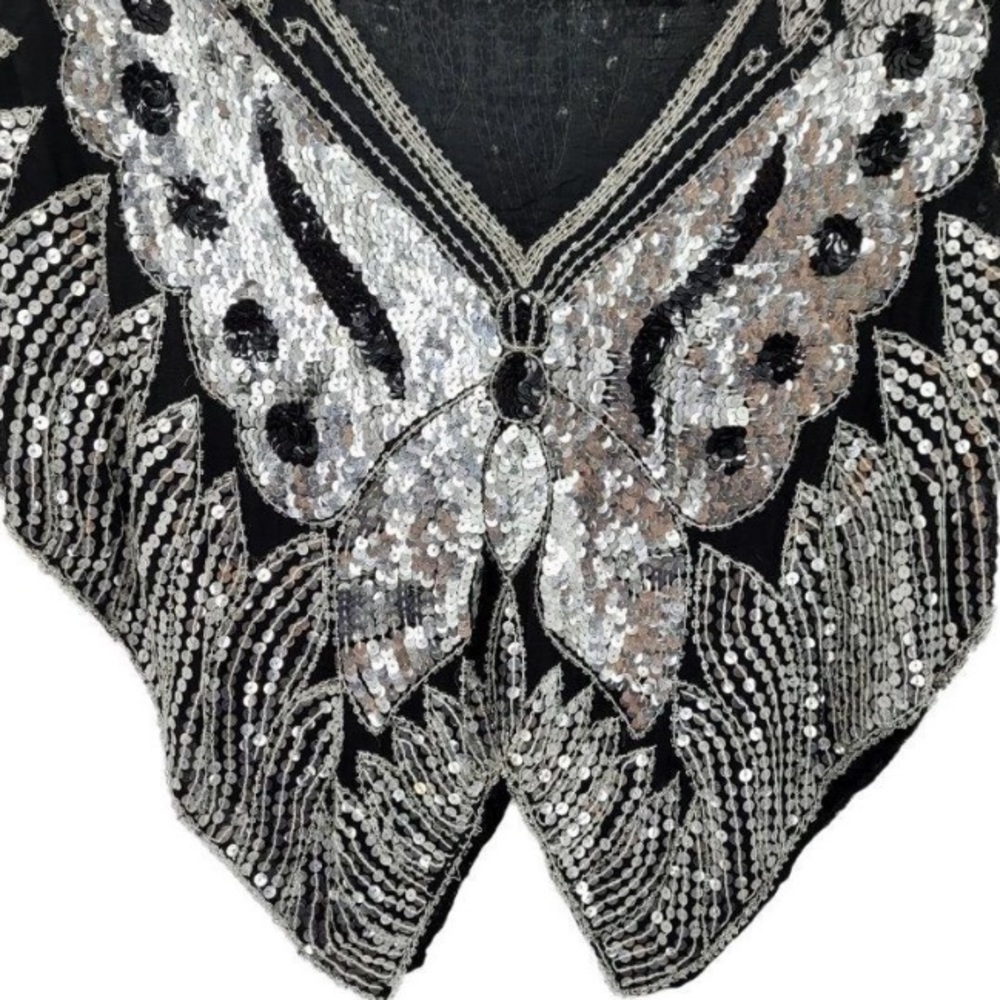 VINTAGE 💯 Silk Sequin Beaded Butterfly Silhouette Pullover/Poncho/Top - Picture 6 of 7